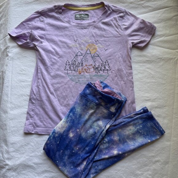Eddie Bauer Kids S (7/8) Lavender Graphic Tee & Galaxy Print Leggings Set - Picture 2 of 10